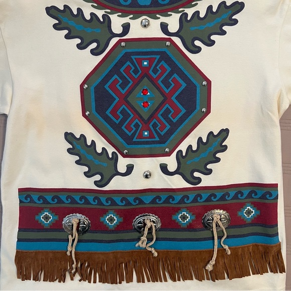 Sweater Loft Sport Cream Southwestern Style Top Fringe Aztec - Picture 5 of 9